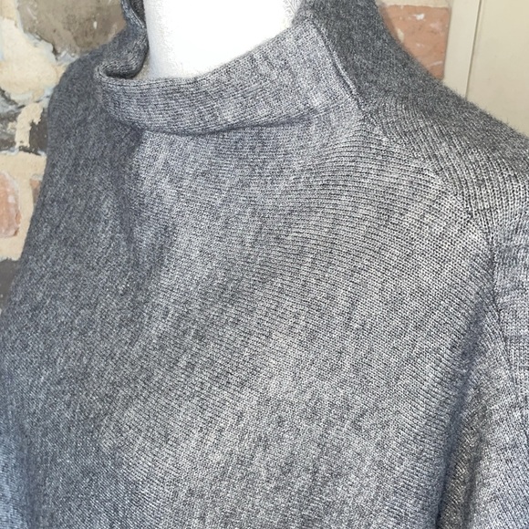 New ALYA Boho Funnel Neck Knit Sweater Poncho Oversize Versatile Heathered Gray - Picture 13 of 15